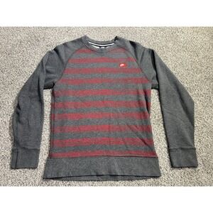 Vintage Nike Crew Neck Pullover Sweatshirt Cotton Gray Red Stripes Men's Small